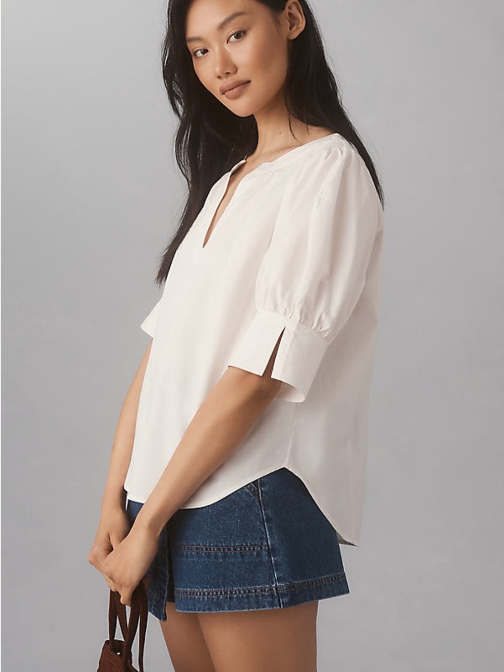 Anthropologie White Split-Sleeve Popover Blouse XL Excellent Condition